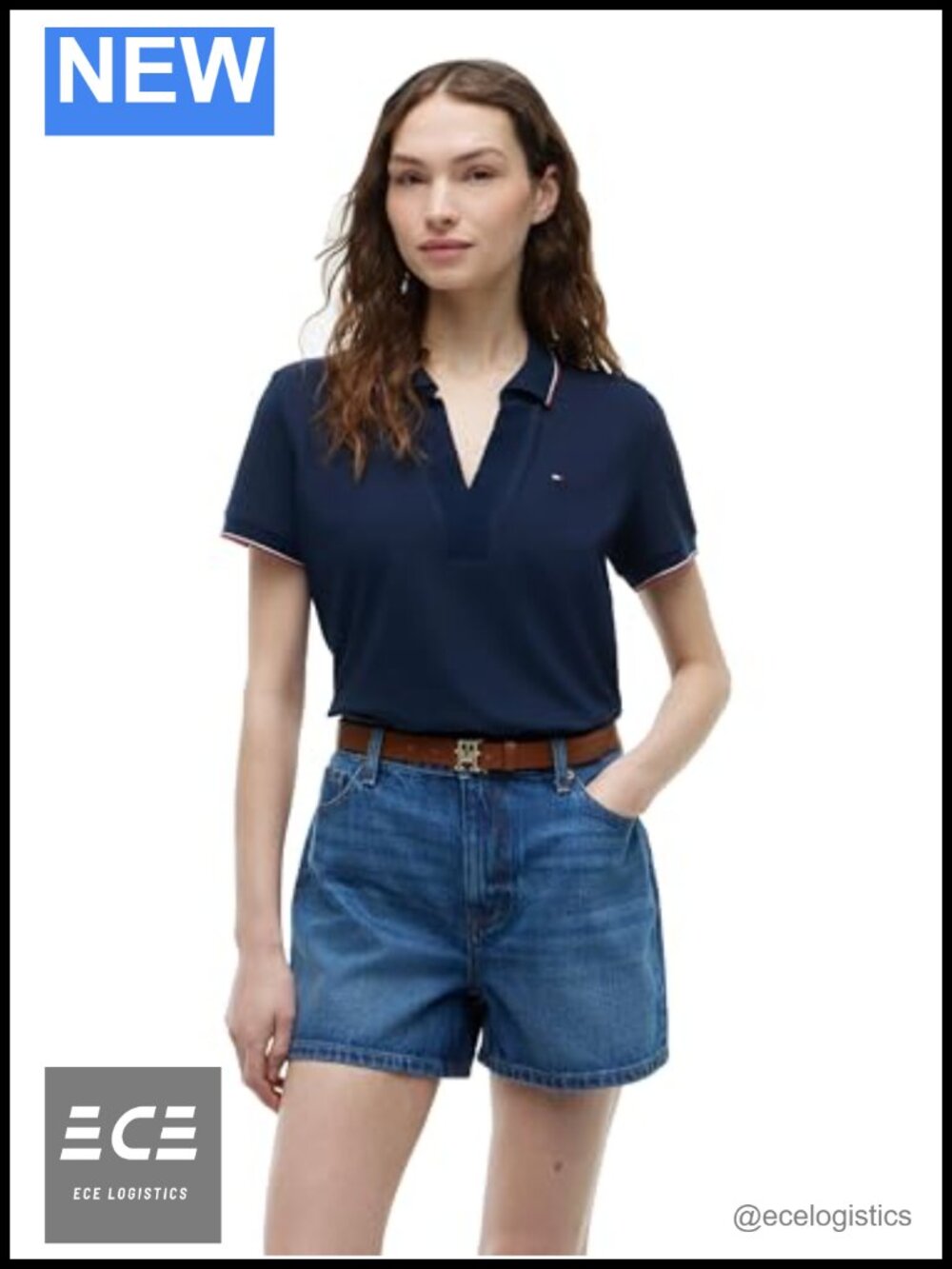 Cotton Pique Short Sleeve V-Neck Polo Shirt Classic Fit with Stretch